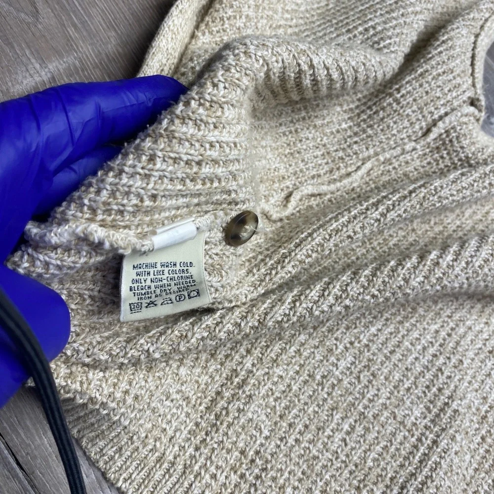 Eddie Bauer Mens M Cotton Knit Sweater Vest Beige‎ Tan V-Neck Cardigan Made USA